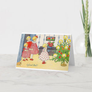 Festiva Tarjeta de Navidades vintage de Noruega Glad Jul