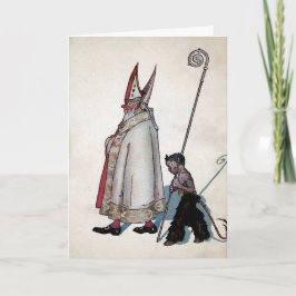 Festiva Tarjeta de Navidades Vintage de Santa y Krampus