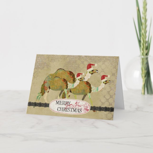 Festiva Tarjeta de Navidades Vintage Dreamy Camels (Anverso)