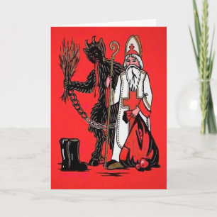 Festiva Tarjeta de Navidades Vintage Krampus y St Nick