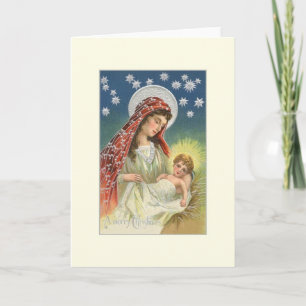 Festiva Tarjeta de Navidades Vintage Mary and Baby Jesus