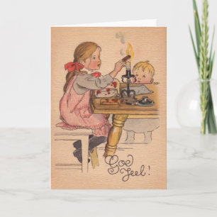 Festiva Tarjeta de Navidades vintage noruego/danés de jul
