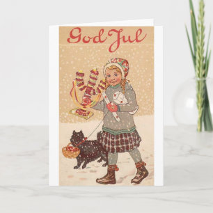 Festiva Tarjeta de Navidades vintage noruego/danés de jul