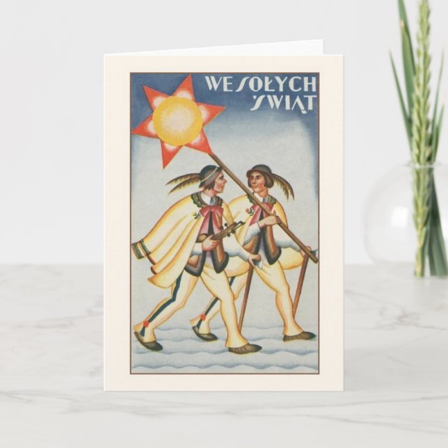 Festiva Tarjeta de Navidades Vintage polaco Wesołych Świąt (Anverso)