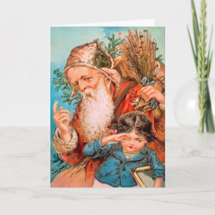 Festiva Tarjeta de Navidades Vintage Santa con garrapatas