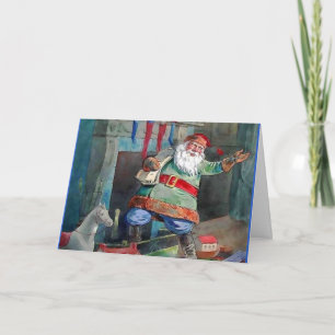 Festiva Tarjeta de Navidades Vintage Santa Leaving