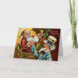 Festiva Tarjeta de Navidades Vintage Santa y Uncle Sam