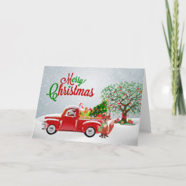 Festiva Tarjeta de Navidades Vintage Truck and Fox