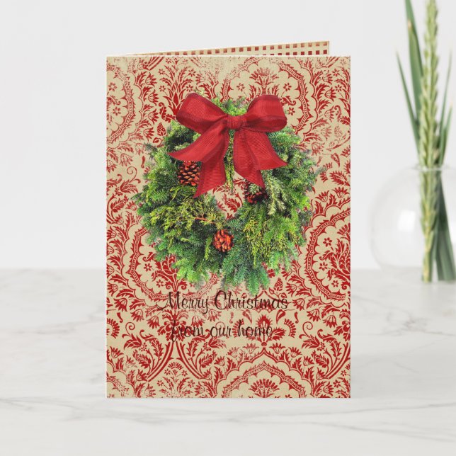 Festiva Tarjeta de Navidades Vintage Wreath (Anverso)