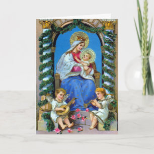 Festiva Tarjeta de Navidades Virgin Mary, Angels y Baby Je