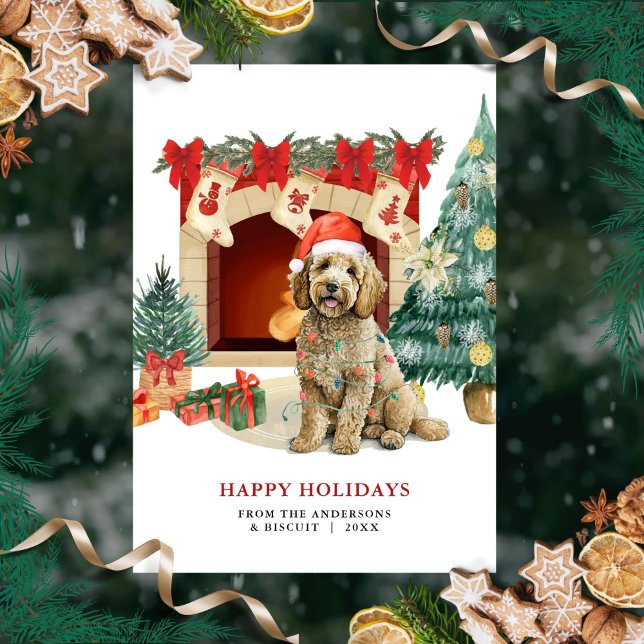 Festiva Tarjeta de Navidades Watercolor Goldendoodle (Subido por el creador)