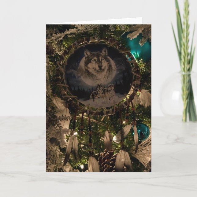 Festiva Tarjeta de Navidades Wolf Dreamcatcher (Anverso)