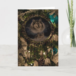 Festiva Tarjeta de Navidades Wolf Dreamcatcher