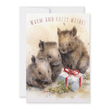 Tarjeta de Navidades Wombat con un deseo cálido y 