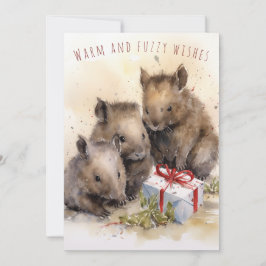 Festiva Tarjeta de Navidades Wombat con un deseo cálido y