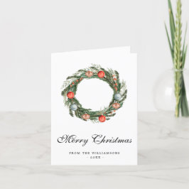 Festiva Tarjeta de Navidades Wreath de color de agua verde