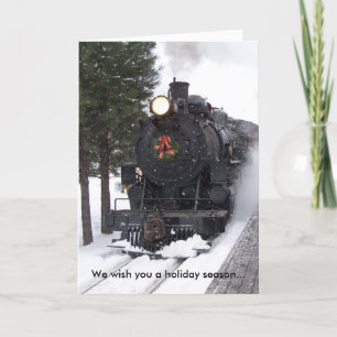 Festiva Tarjeta de Navidades Wreath de locomotoras