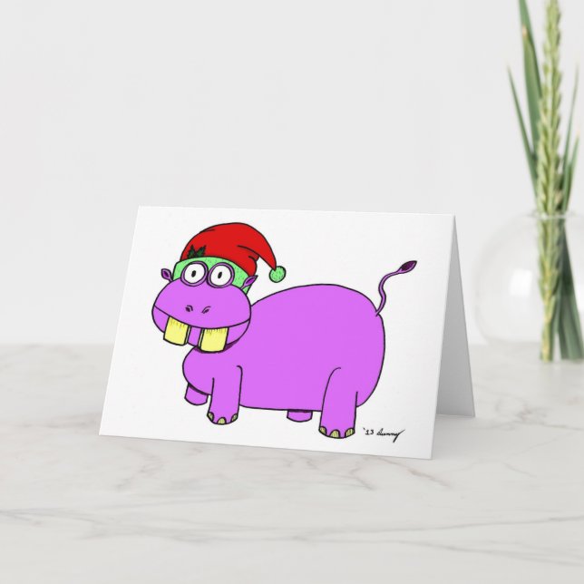 Festiva Tarjeta de Navidades Xmas Hippo (Anverso)