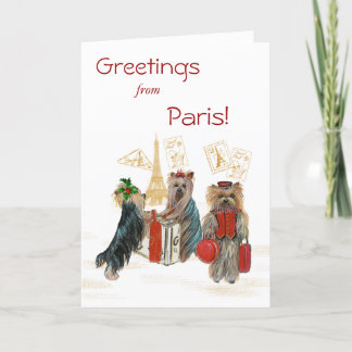 Festiva Tarjeta de Navidades Yorkie Travel Paris Eiffel To