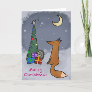 Festiva tarjeta de navidades, zorro y amigos, con tu foto