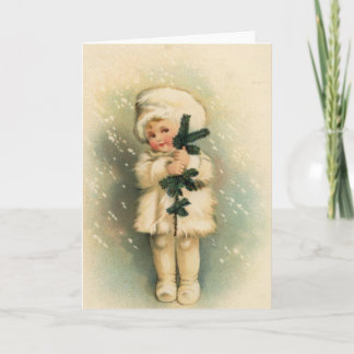 Festiva Tarjeta de Niño en Tormenta de Nieve