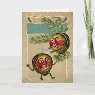 Festiva Tarjeta de nueces de Navidades impares de época