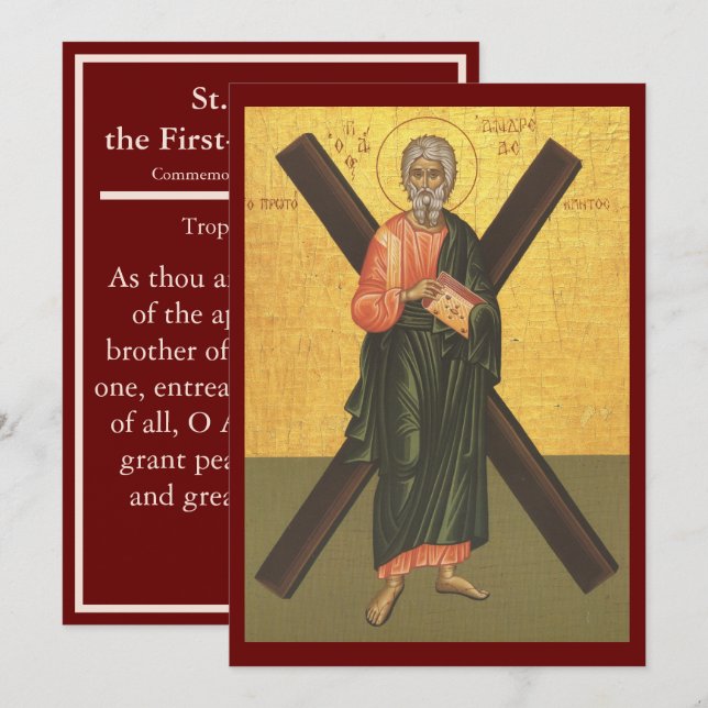 Festiva Tarjeta de oración del icono de San Andrés el Após (Anverso / Reverso)