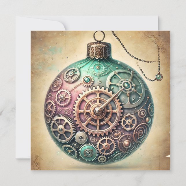 Festiva Tarjeta de ornamento navideño Pastel Steampunk (Anverso)