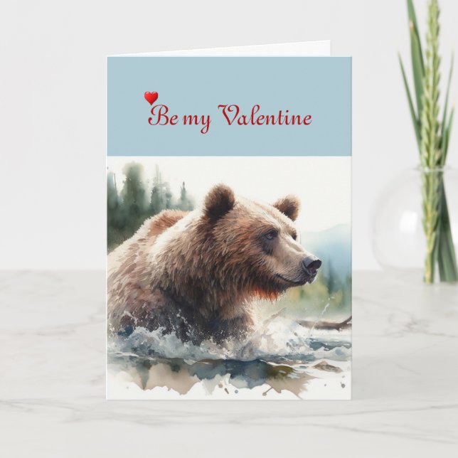 Festiva Tarjeta de Oso Grizzly de San Valentín (Anverso)