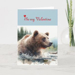 Festiva Tarjeta de Oso Grizzly de San Valentín