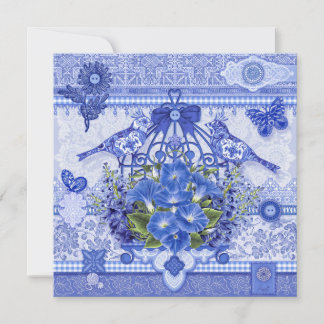 Festiva Tarjeta de pájaros y jaula de pájaros de porcelana