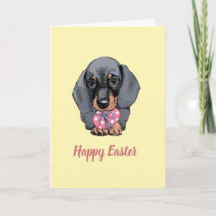 Festiva Tarjeta de Pascua amarilla Dachshund