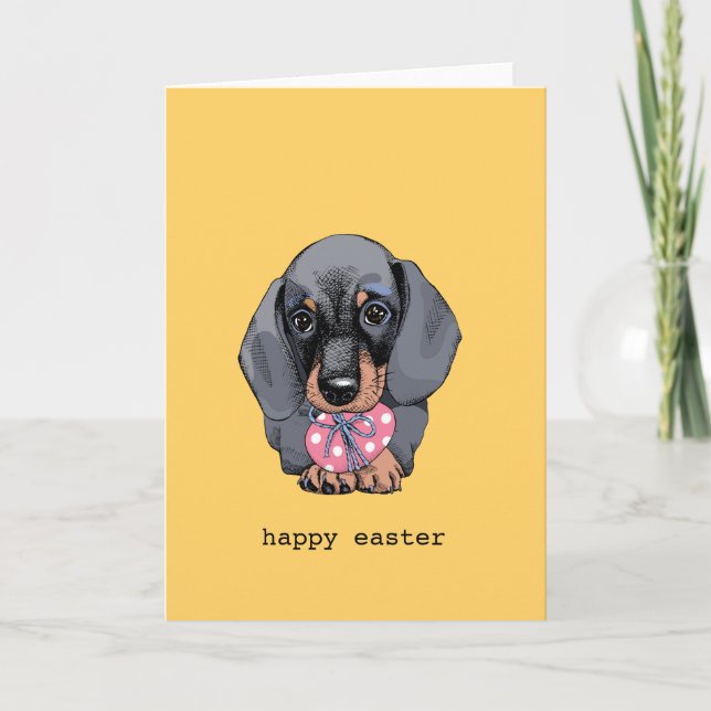 Festiva Tarjeta de Pascua amarilla Dachshund (Anverso)