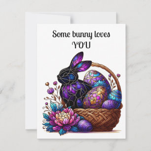 Festiva Tarjeta de Pascua brillante diseño de conejito her