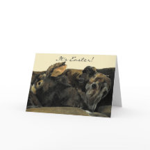 Tarjeta de pascua Brindle del galgo y del conejito