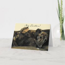 Festiva Tarjeta de pascua Brindle del galgo y del conejito