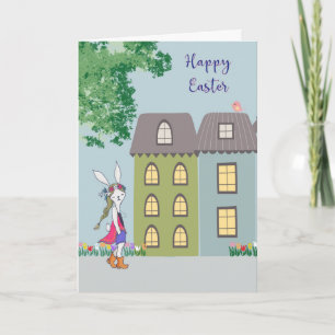 Festiva Tarjeta de Pascua con conejo bohemio