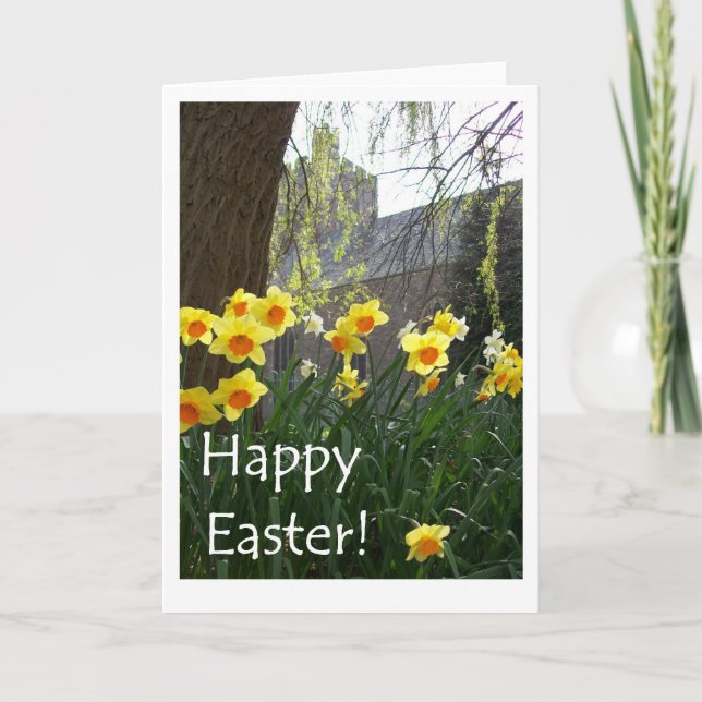 Festiva Tarjeta de Pascua con Daffodis e Iglesia (Anverso)