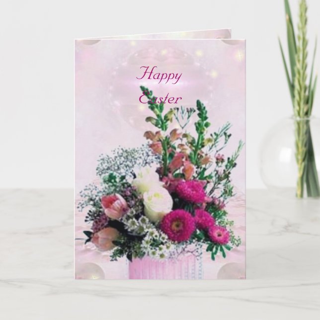 Festiva Tarjeta de Pascua con Flores (Anverso)
