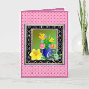Festiva Tarjeta de Pascua con Flores Enmarcadas