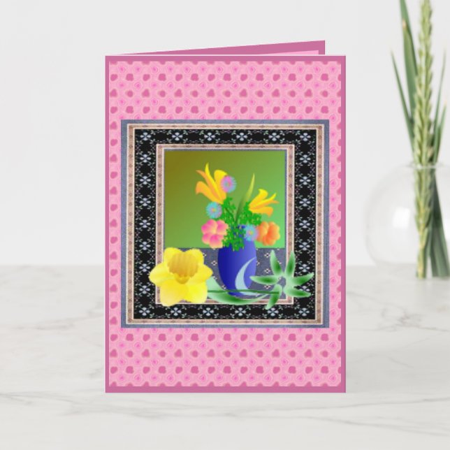 Festiva Tarjeta de Pascua con Flores Enmarcadas (Anverso)