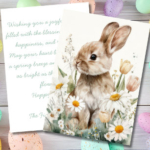 Festiva Tarjeta de Pascua con Flores y Conejito de Pascua