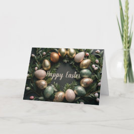 Festiva Tarjeta de Pascua con oro y huevos verdes