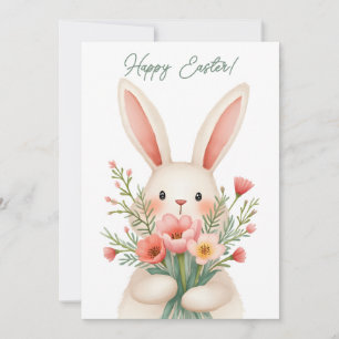 Festiva Tarjeta de Pascua con un conejo de colores pastel