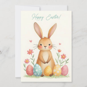 Festiva Tarjeta de Pascua con un conejo de colores pastel