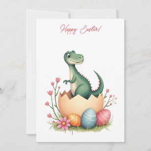 Festiva Tarjeta de Pascua con un dinosaurio en colores pas