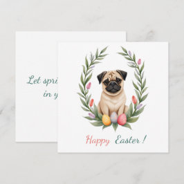 Festiva Tarjeta de Pascua con una foto de un pug
