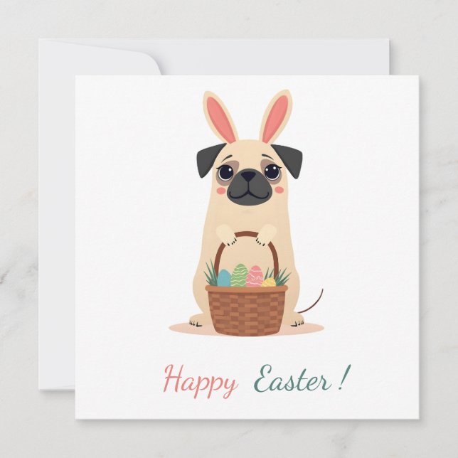 Festiva Tarjeta de Pascua con una foto de un pug (Anverso)