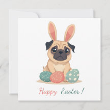 Tarjeta de Pascua con una foto de un pug