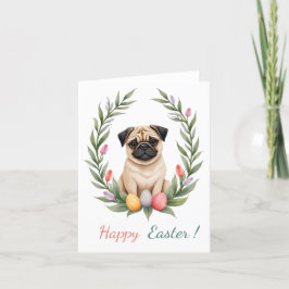 Festiva Tarjeta de Pascua con una foto de un pug